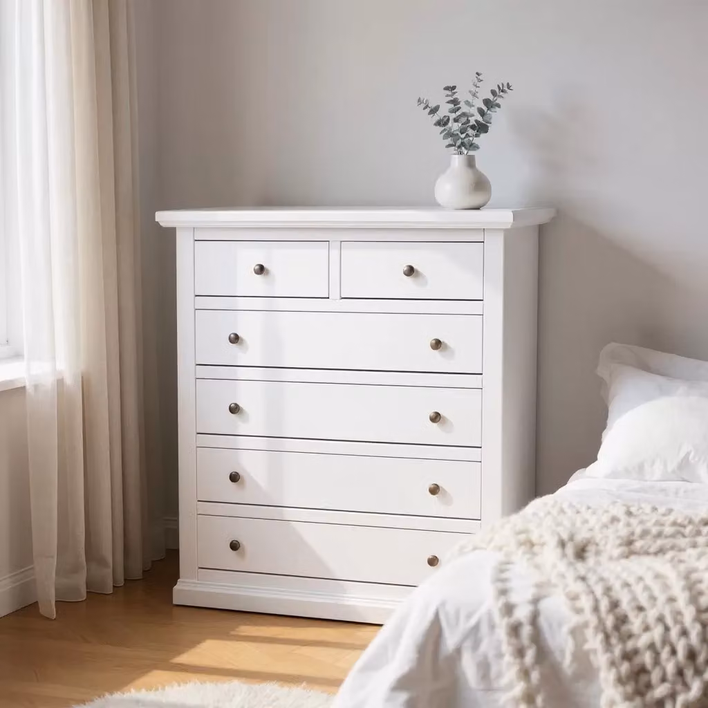 Cassettiera in legno shabby chic con 6 cassetti Mobili 2G bianco e pomoli bronzo L: 86 cm, P: 40 cm, H: 96 cm – 2