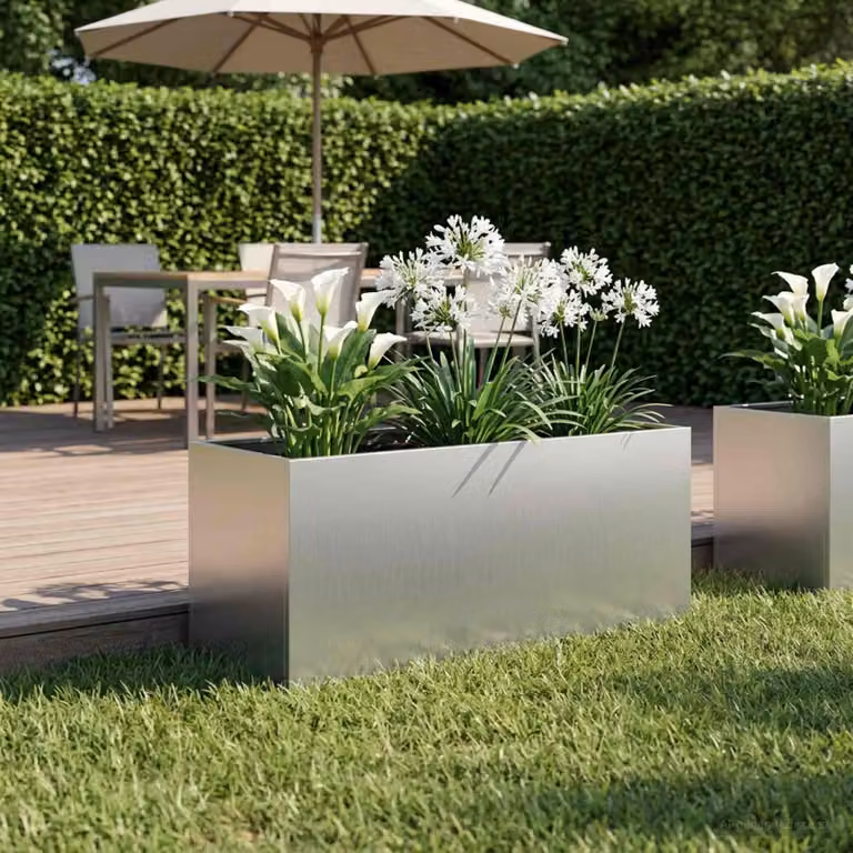 vidaXL Vaso da giardino in acciaio zincato Argento L: 100 cm, P: 40 cm, H: 40 cm