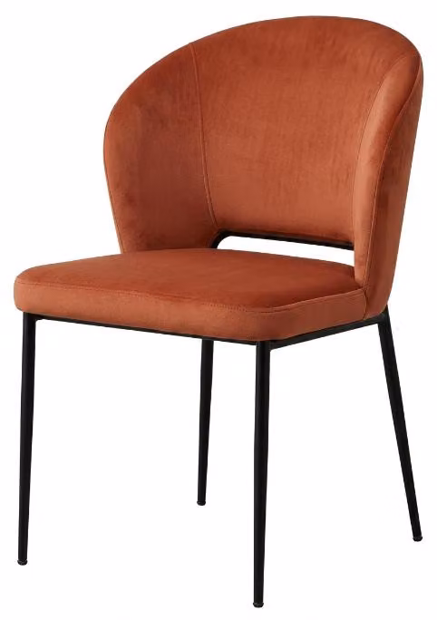 Sedia da pranzo iconica, color arancione terracotta, rivestimento in tessuto, dal design avanguardistico