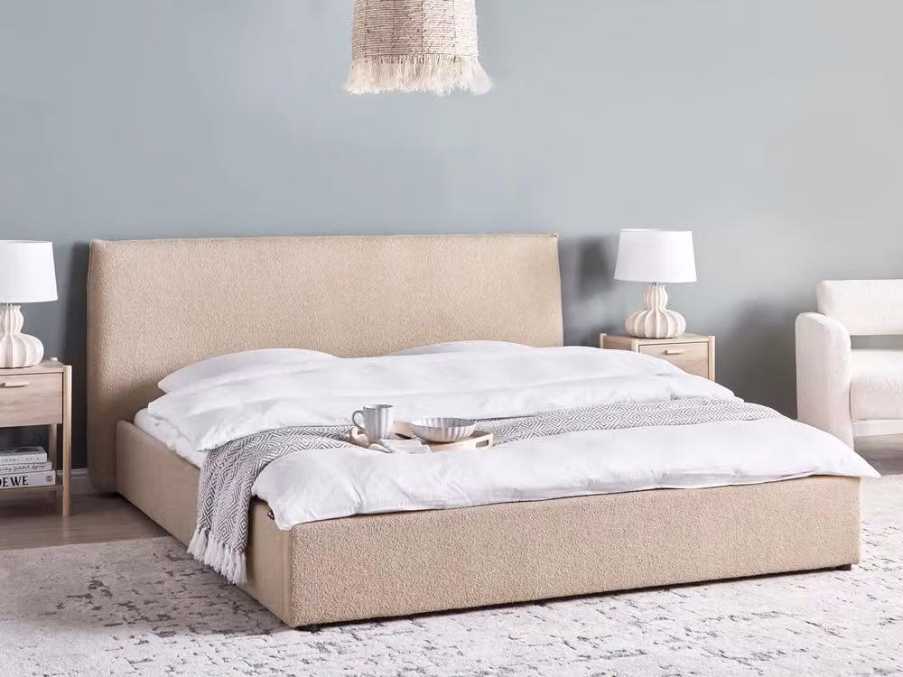 Letto matrimoniale ad acqua BELIANI in bouclé beige stile classico L/P/H: 180 x 200 x 220 cm – 2