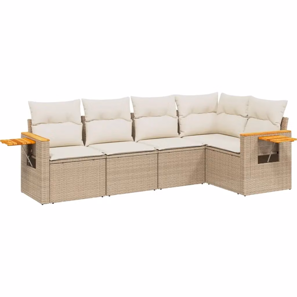 Set Divano da Giardino a L vidaXL in Polyrattan Beige con 5 Pezzi e Cuscini Removibili – 2