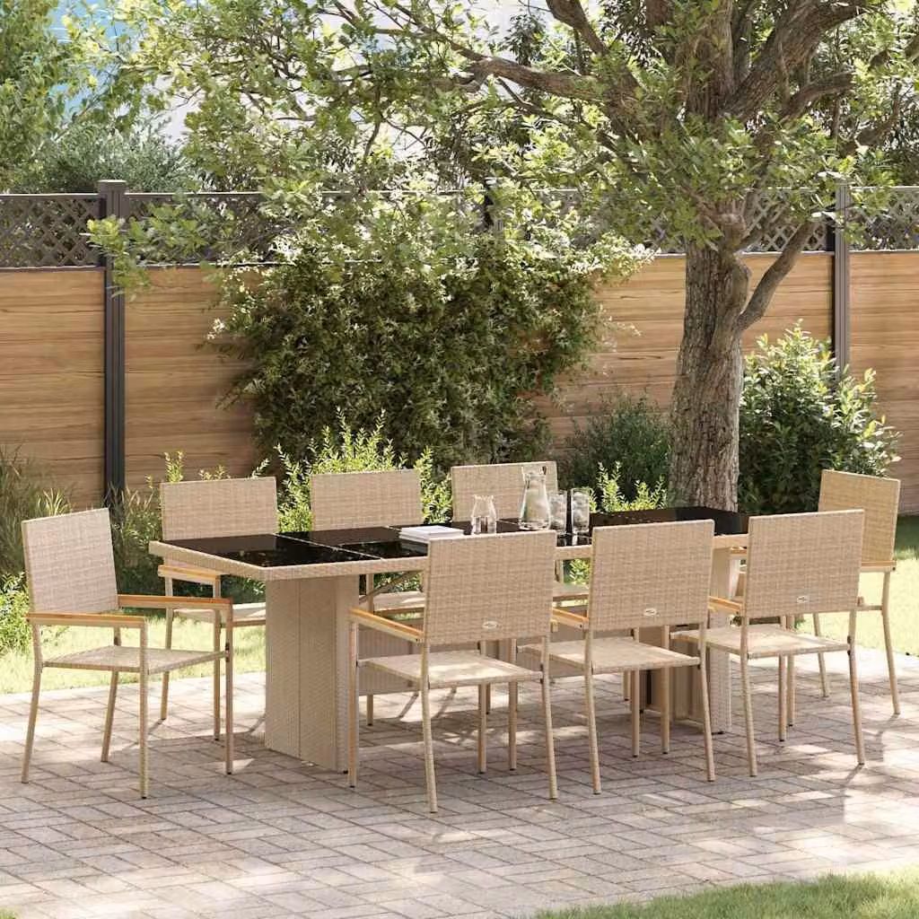 Maison Exclusive - Set da pranzo per esterno, 9 pezzi, rattan sintetico beige