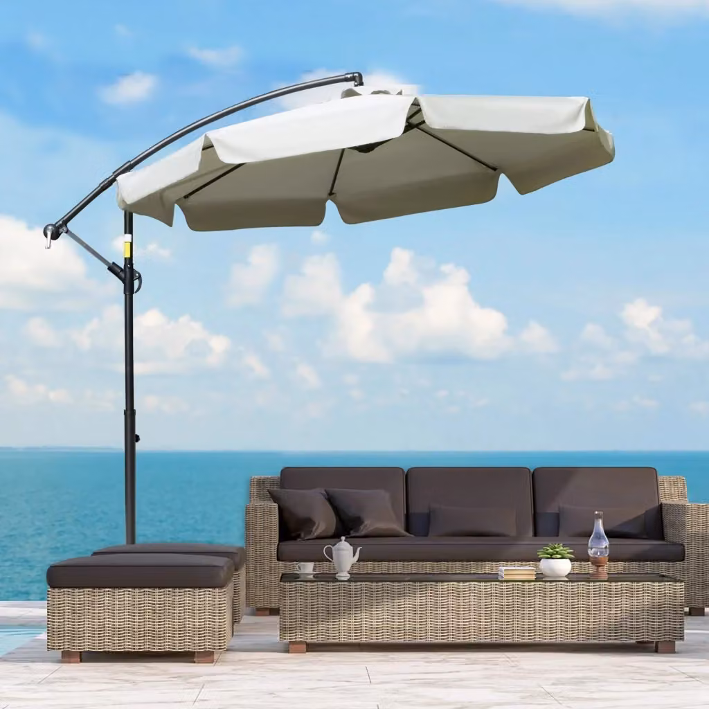 Ombrellone da giardino decentrato GIORDANOSHOP in metallo e poliestere beige L: 265 cm, P: 265 cm – 2