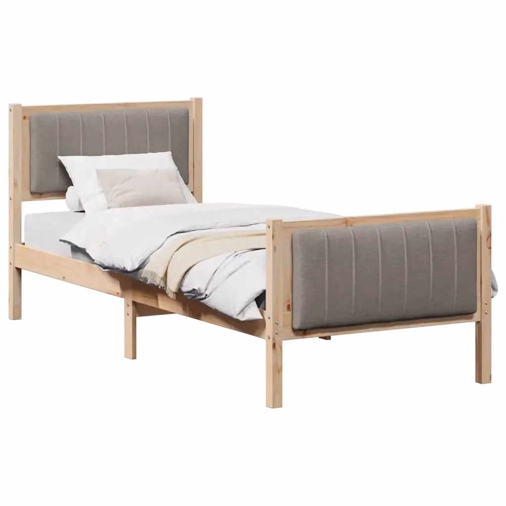 Struttura del letto moderna vidaXL in legno di pino con testiera imbottita marrone e beige L/P/H: 80 x 190 cm – 2