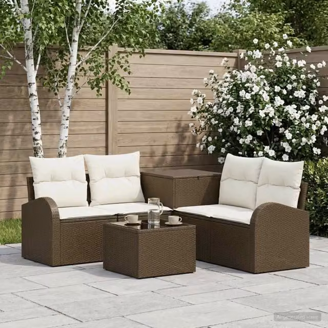 Set di divani 6 pz Marrone e Bianco Crema 55 x 55 x 37 cm 3447186