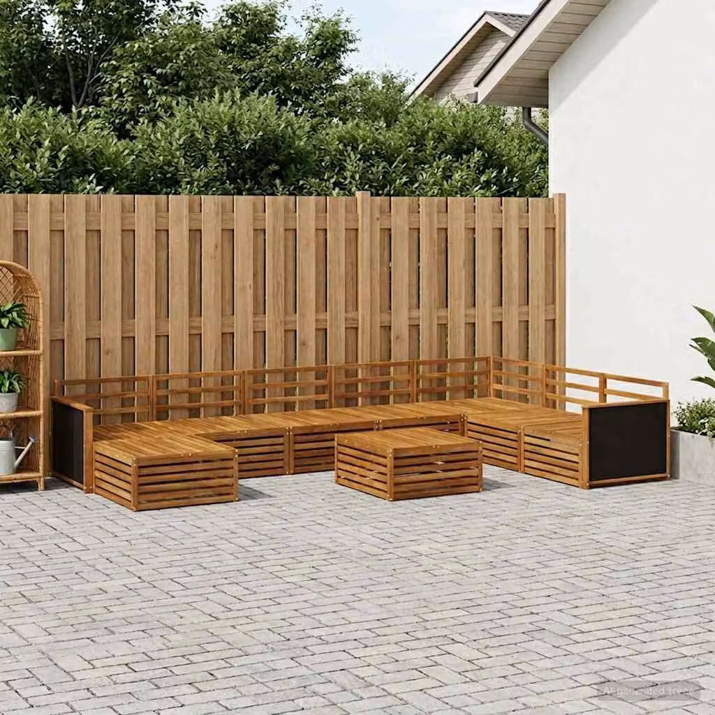 Set di divani da esterno vidaXL 9 pz in legno di acacia massello naturale con cuscini e tavolino da giardino a forma di L