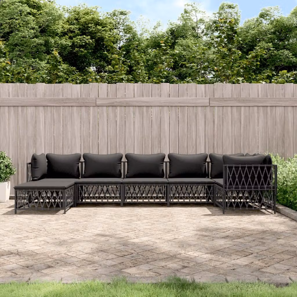 Set Salotto da Giardino vidaXL 7 Pezzi con Cuscini in Textilene e Acciaio Antracite