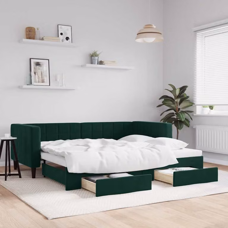 vidaXL Divano Letto Moderno in Velluto Verde con Cassetti L/P/H: 223 x 80 x 90 cm