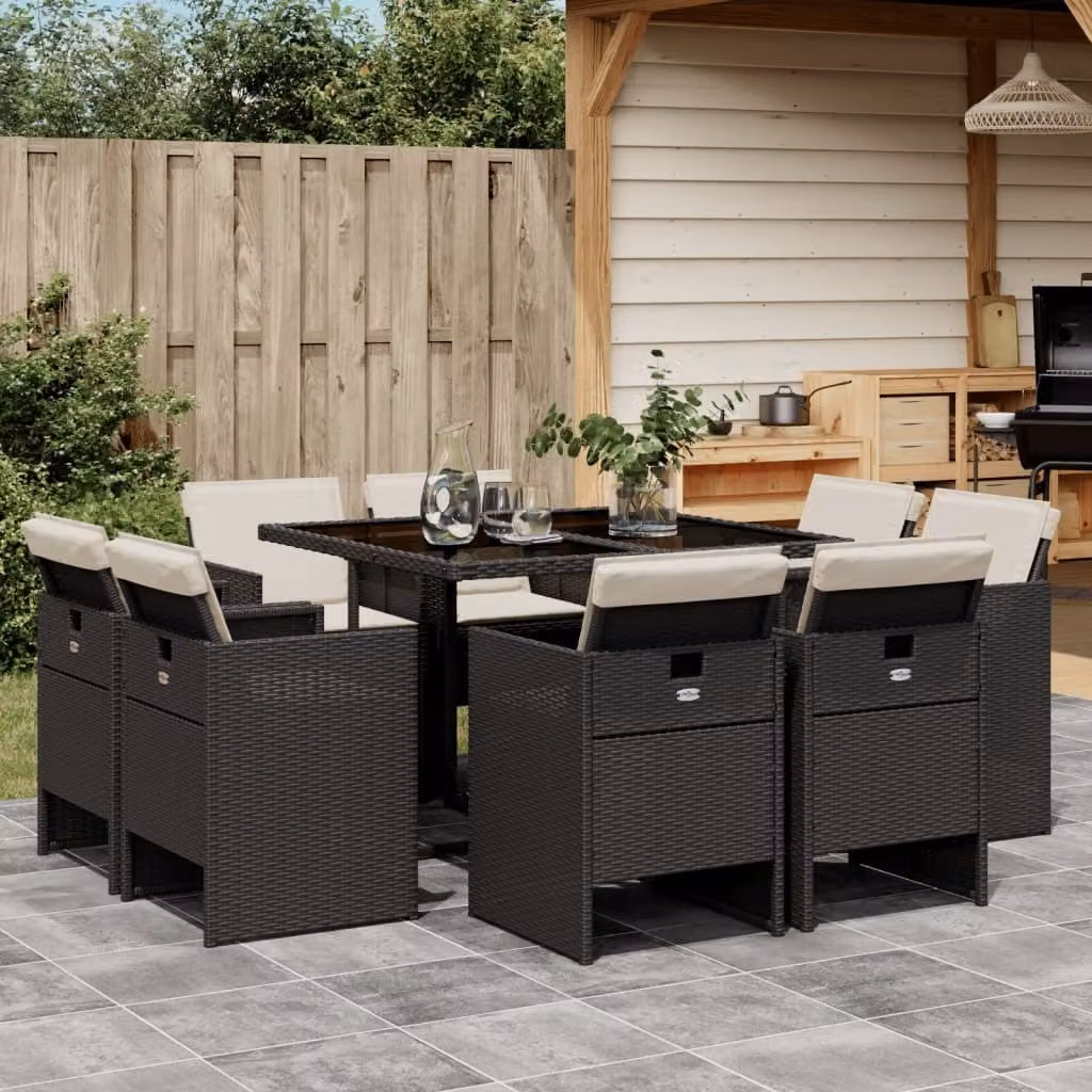 Maison Exclusive - Set da Pranzo da Giardino 9 pz con Cuscini Nero in Polyrattan