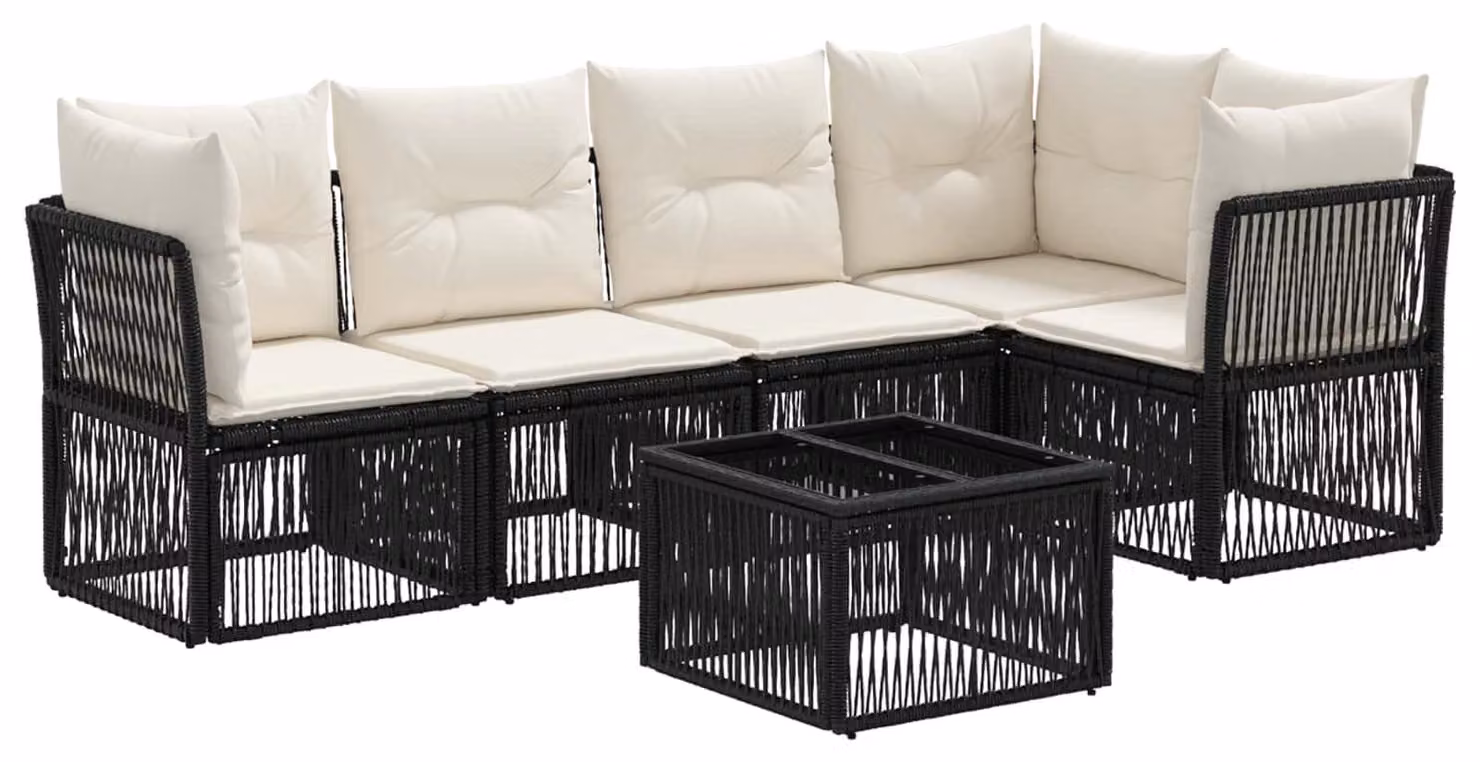 Set Divano da Giardino 6 pcs Nero polyrattan