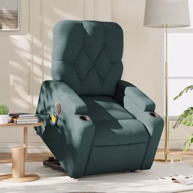 Poltrona Alzapersona Elettrica con Massaggio vidaXL Verde in Tessuto per Anziani