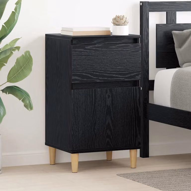 Set di 2 Armadi da Notte vidaXL in MDF Rovere Nero Opaco L: 40 cm, P: 35 cm, H: 70 cm