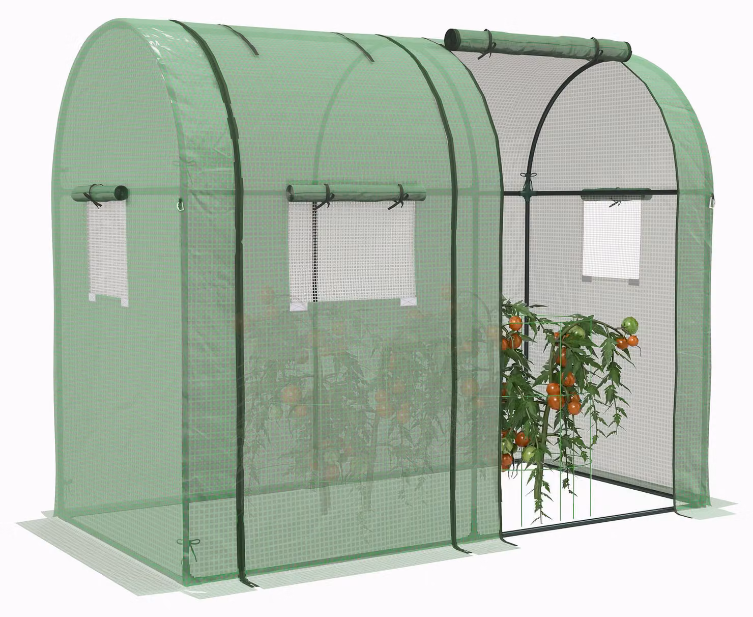 Serra a due scomparti Moonbite, dimensioni 185 x 94 x 150 cm, ideale per coltivare pomodori, dotata di 2 porte scorrevoli, finestre a griglia e rivestimento in polietilene (PE) a doppio strato resistente ai raggi UV, colore verde