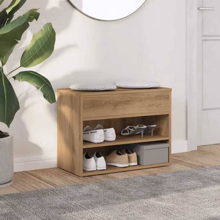 Scarpiera moderna vidaXL in legno multistrato e MDF, colore marrone e oro, L: 60 cm, P: 30 cm, H: 45 cm