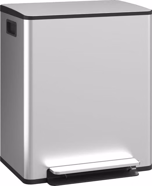 Pattumiera da cucina HOMCOM con 2 scomparti da 25 L, chiusura soft-close e pedale, argento, L: 47,7 cm, P: 37,5 cm, H: 56 cm