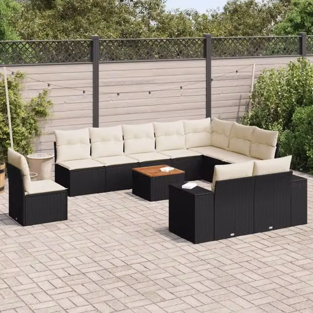 Set Divani da Giardino 11 pz con Cuscini in Polyrattan Nero 3257827
