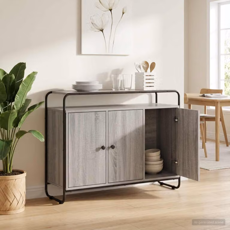 Credenza vidaXL in stile industriale color grigio in legno ingegnerizzato e metallo, L 102 x P 35 x H 75 cm