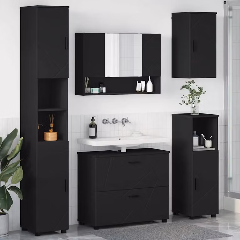 Set di mobili per il bagno moderno vidaXL in 5 pezzi nero opaco L/P/H: 35 x 30 x 192 cm
