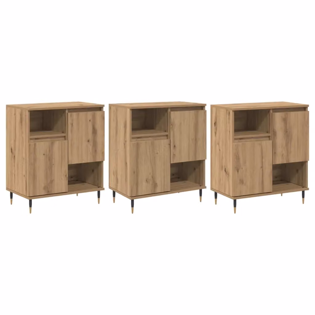 Set di 3 sideboard moderni vidaXL in legno e metallo color rovere marrone per soggiorno e sala da pranzo – 2