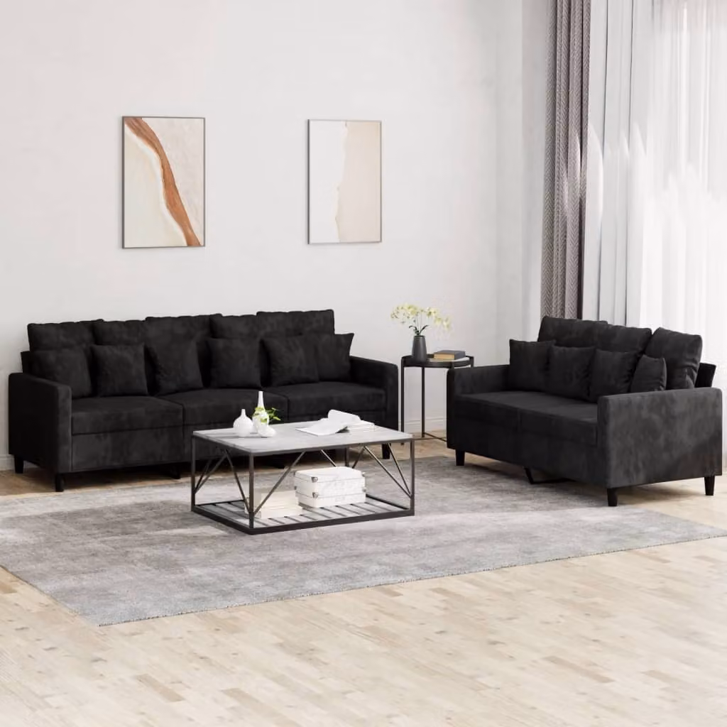 Maison Exclusive - Set divano a 2 posti con cuscini in velluto nero
