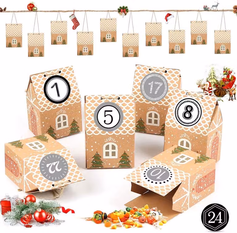 Calendario dell'Avvento da riempire - 24 casette per il calendario dell'Avvento - Kit per creare il calendario dell'Avvento