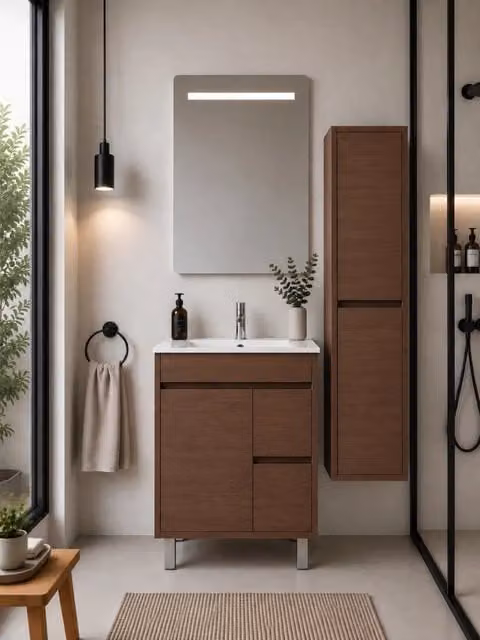 Mobile bagno con lavabo ORIGENBATH ISQUIA senza specchio 60x45 cm frassino tea con colonna