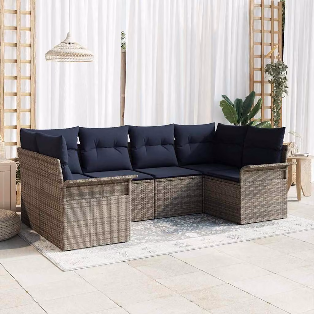 Maison Exclusive - Set da giardino composto da 6 pezzi, divano, colore grigio, realizzato in rattan sintetico
