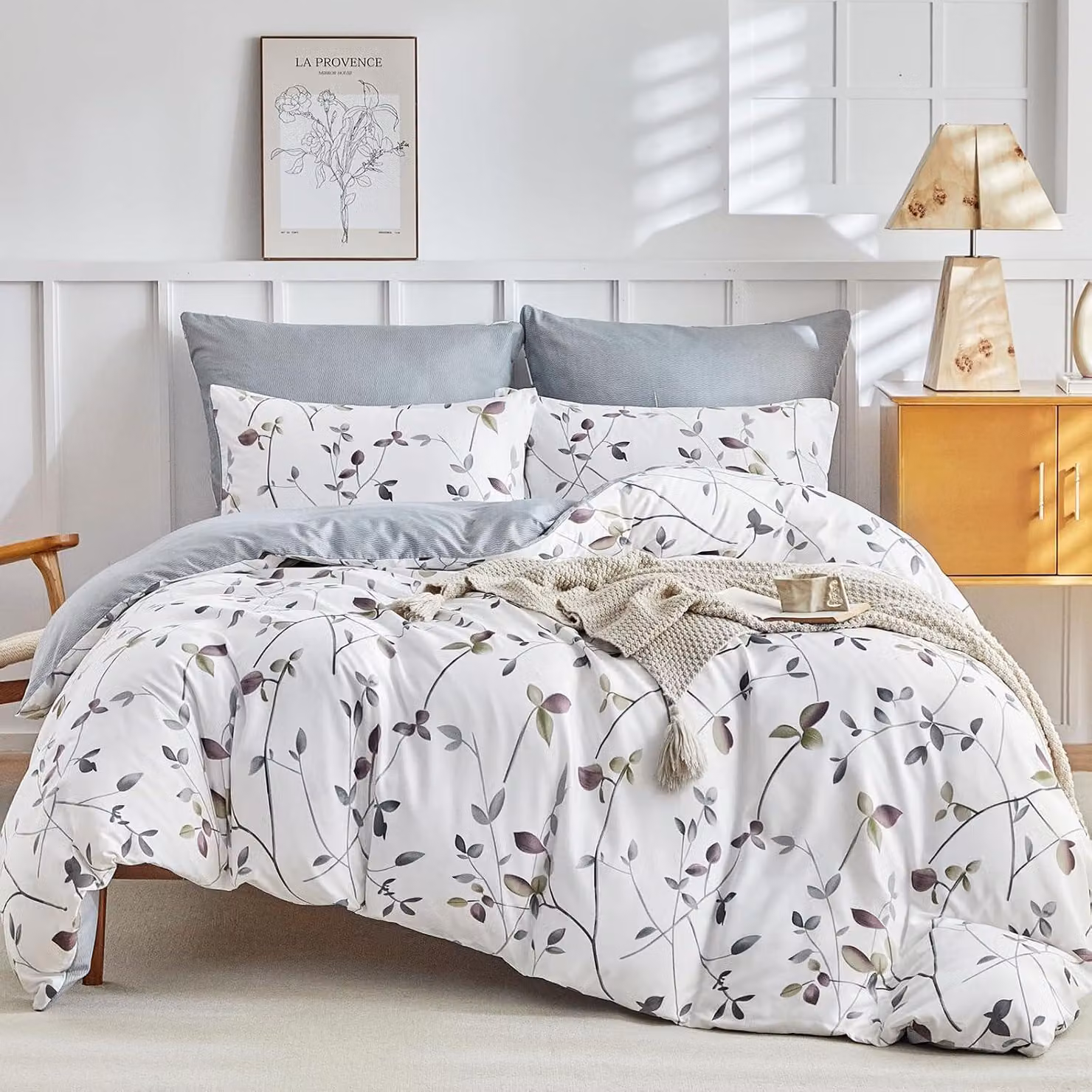Set di copripiumino 200x200 cm - 3 pezzi - Microfibra - Motivo floreale - Con chiusura a zip
