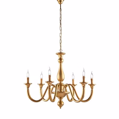 Lampadario Contemporaneo Lucca Legno Oro 6 Luci E14