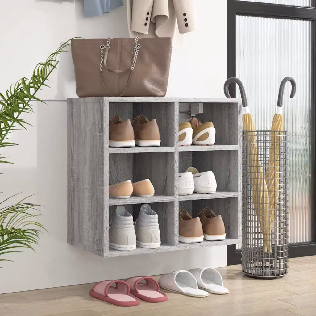 Scarpiera moderna vidaXL in legno e MDF grigio con ante a battente e ripiani, L: 52,5 cm, P: 30 cm, H: 50 cm
