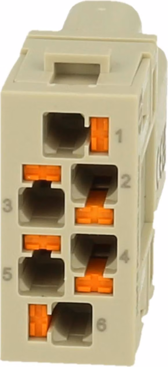 Connettore a molla per montaggio su guida DIN (M), 6 poli, 500V, 16A - 1 pezzo