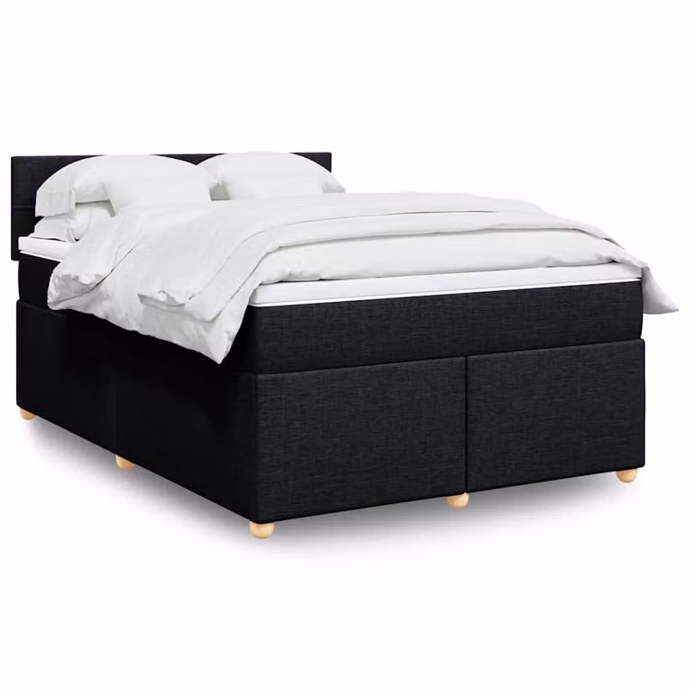 vidaXL Giroletto a Molle con Materasso Ibrido in Tessuto Nero e Bianco L/P/H: 140 x 190 cm