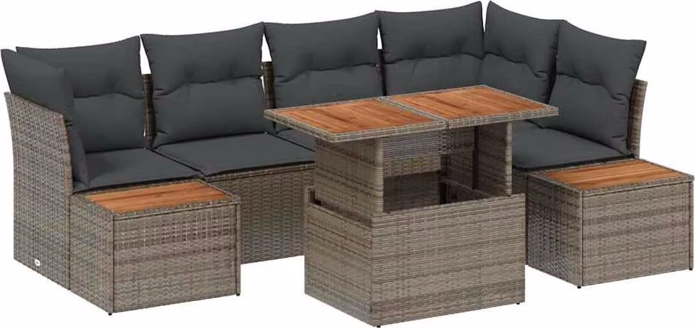 Set Divano da Giardino 10 pcs Grigio Poly Rattan