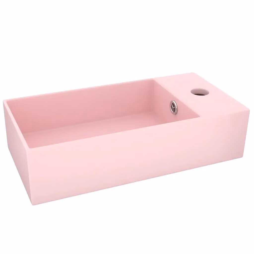 Lavandino da appoggio rettangolare in ceramica rosa opaco con troppopieno vidaXL L: 48 cm, P: 25 cm, H: 15 cm – 2