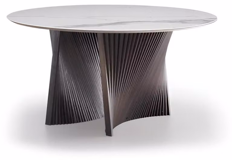 Eleganter Grauer Esstisch Designer Marmorplatte Edler Holzgestell