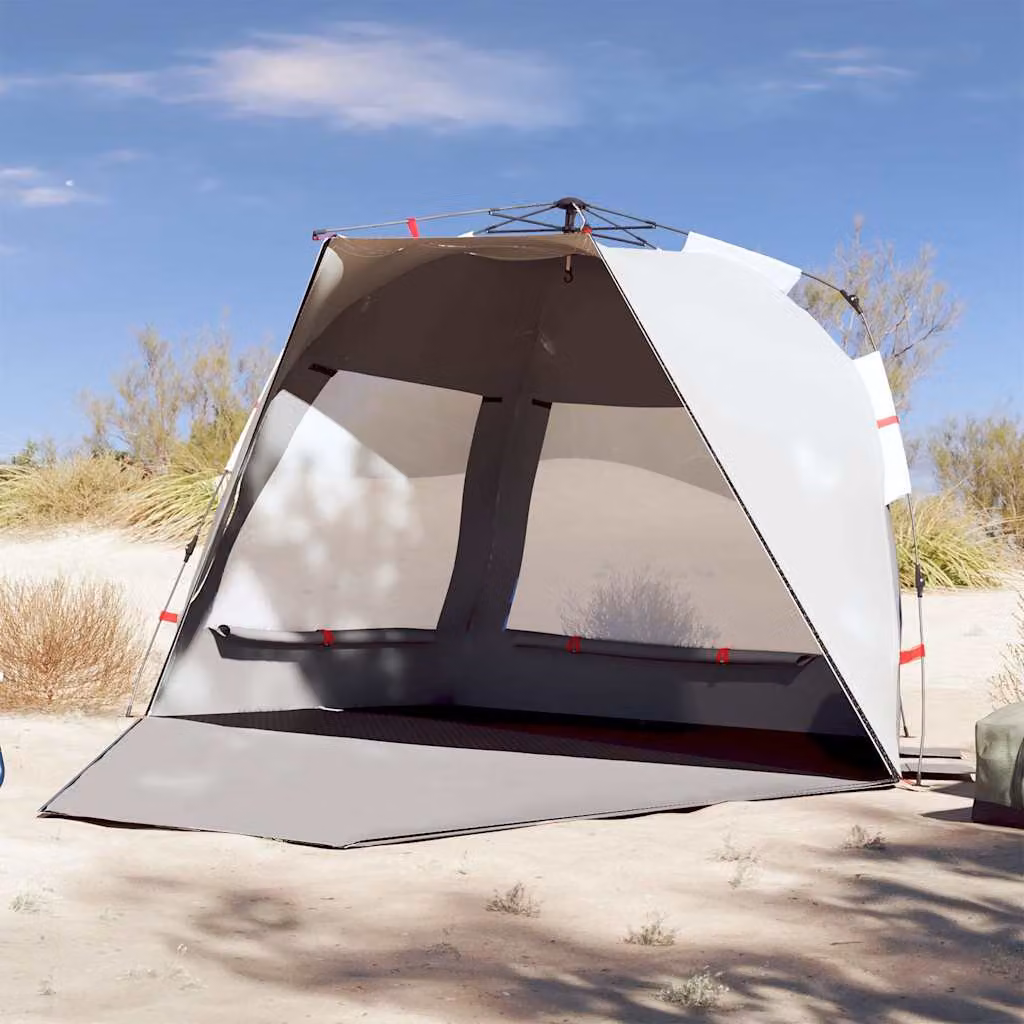 vidaXL Tenda da Spiaggia per 3 Persone Grigia Impermeabile con Rilascio Rapido