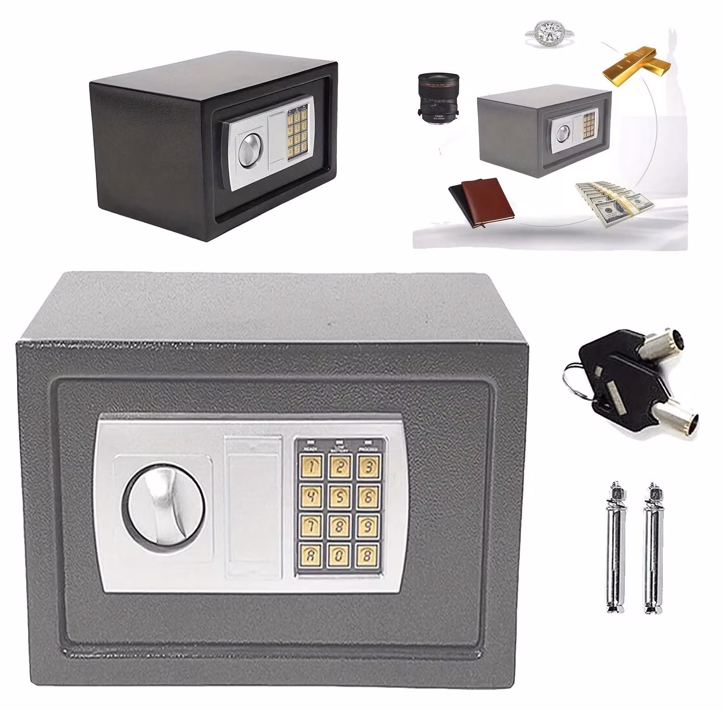 Cassaforte elettronica, elevata sicurezza, installazione flessibile, colore grigio