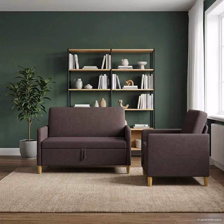 Set di 2 divani moderni vidaXL con contenitore, rivestimento in tessuto marrone, seduta con apertura a sollevamento per il soggiorno