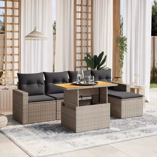 Set Divano da Giardino Moderno VIDAXL in Polyrattan Grigio con 6 Cuscini a L