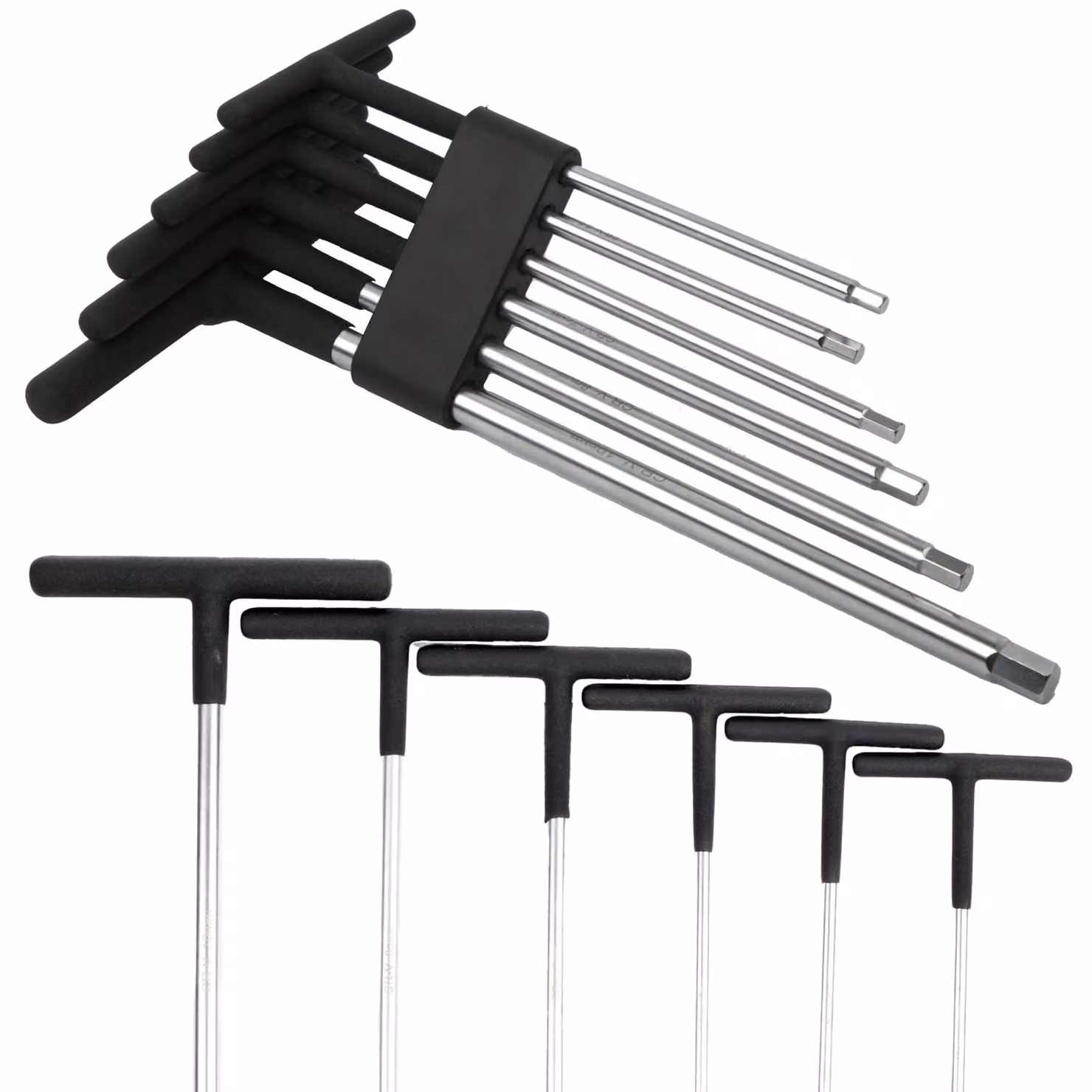 Set di chiavi a T esagonali, 6 pezzi, con gambo in acciaio C45, punte in cromo-vanadio, impugnatura antiscivolo in PVC, portata lunga, da 5 mm a 10 mm, modello CK T4418