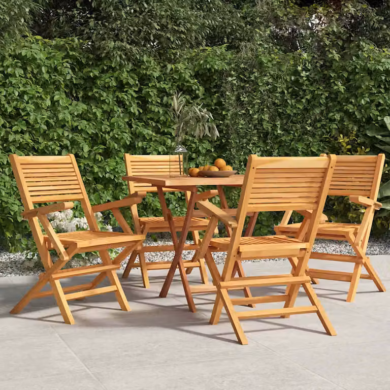 Set di 4 sedie pieghevoli vidaXL in legno di teak marrone con braccioli, L/P/H: 55 x 62 x 90 cm