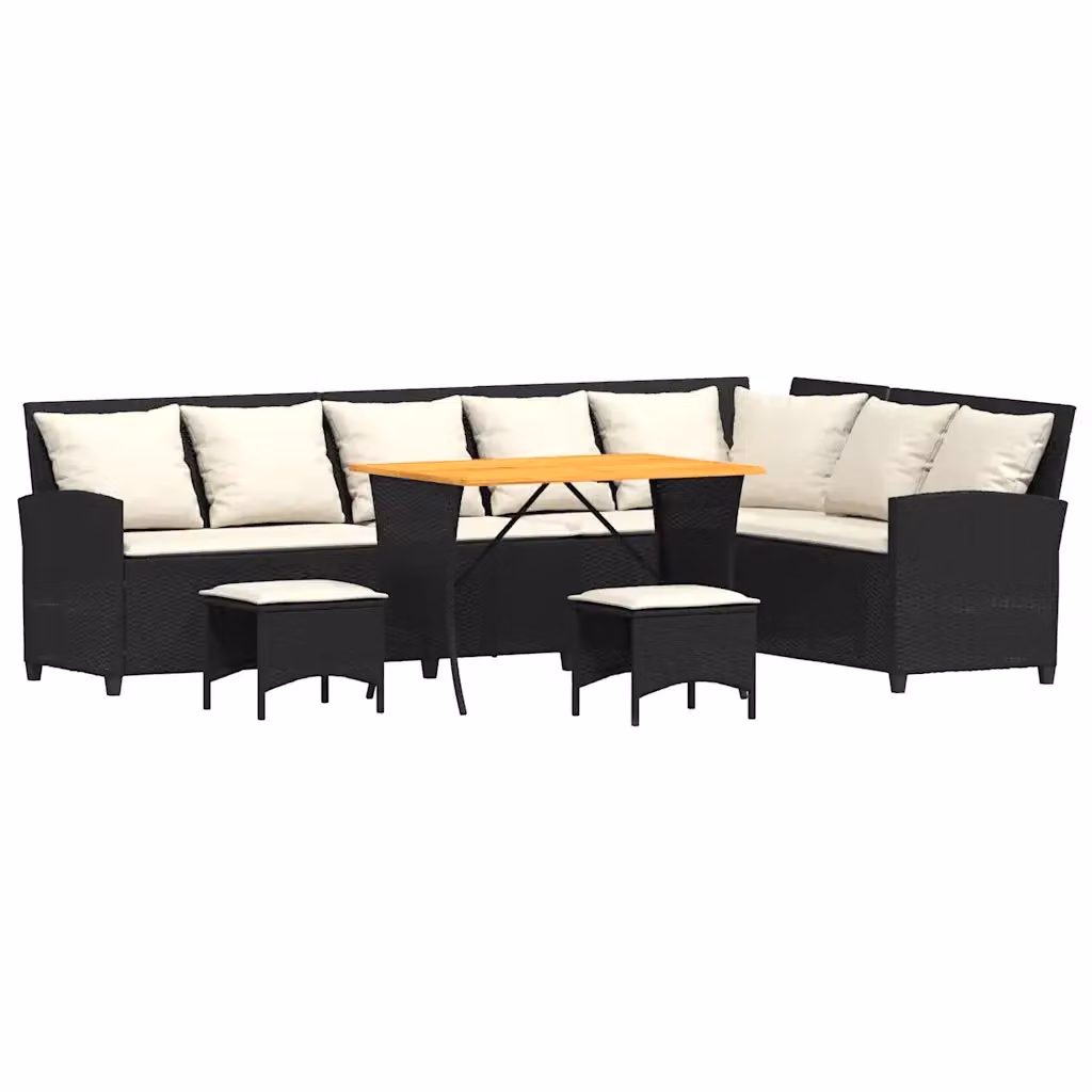 vidaXL Set Divani da Giardino 4 pz a Forma L in Polyrattan Nero con Cuscini e Tavolino da Esterno – 2