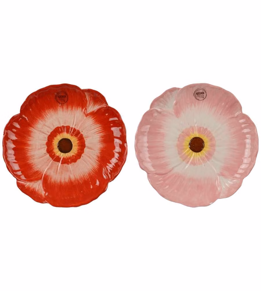 Decoris Piatto da colazione fiore ceramica rosa rosso 22x2 cm