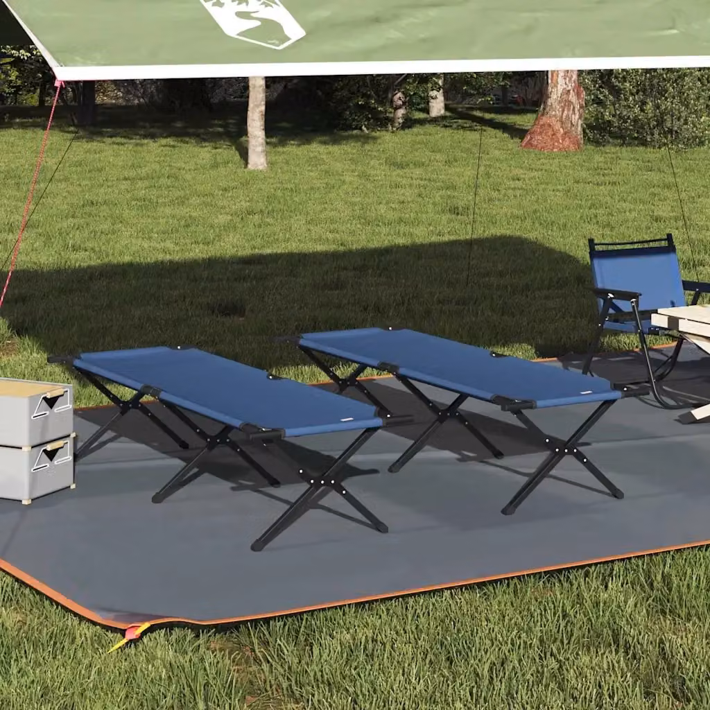 Set di 2 letti da campeggio pieghevoli in metallo blu L: 193 cm, P: 69 cm, H: 45 cm CFW2013538 – 2
