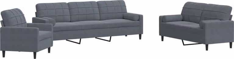Set di Divani 3 pz con Cuscini e Rinforzi Grigio Scuro Velluto