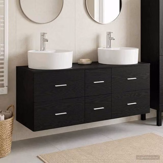 Set di mobili per il bagno 3 pz Nero 129 x 44,5 x 80 cm 3405884