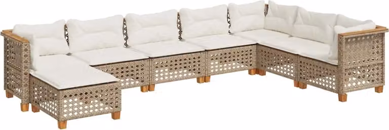 Set Divano da Giardino 8 pz con Cuscini Beige in Polyrattan