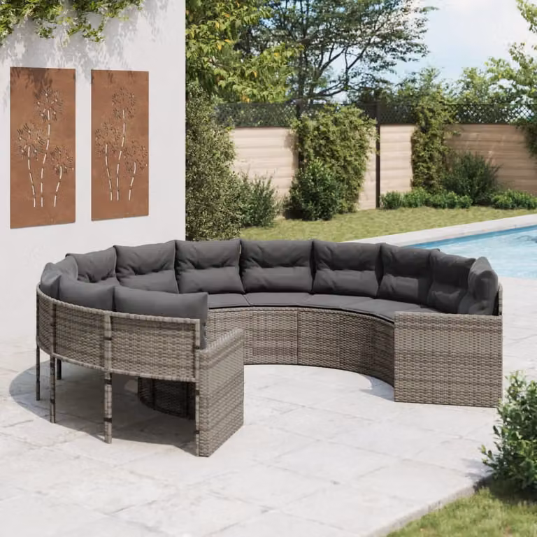 vidaXL Divano da Giardino a Forma di U in Polyrattan Grigio con Cuscini Imbottiti e Rivestimenti Rimovibili