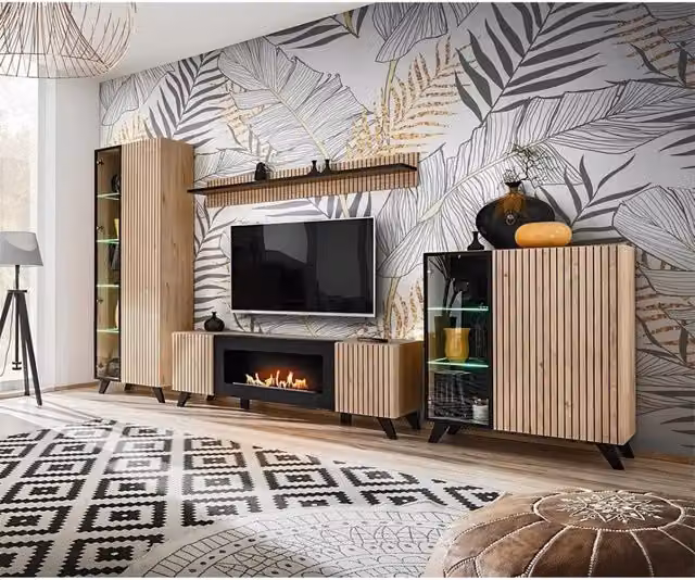 Set di 4 mobili da salotto NIELSEN Meublorama in legno color quercia e nero con design moderno