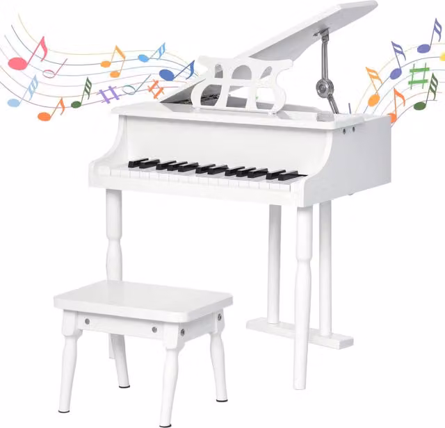 Pianoforte per bambini XYLO con 30 tasti e sgabello, colore bianco, L 52 cm x P 50 cm x H 49 cm
